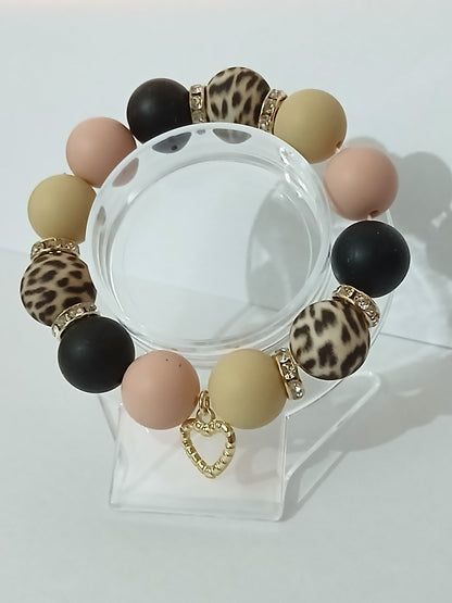 Handmade Elastic Rubber Bracelets with Printed Beads &amp; Charms.