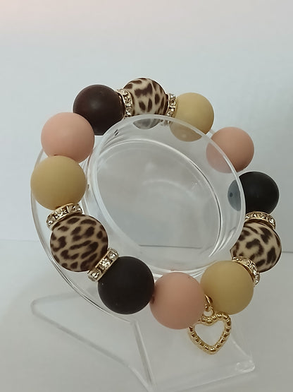 Handmade Elastic Rubber Bracelets with Printed Beads &amp; Charms.