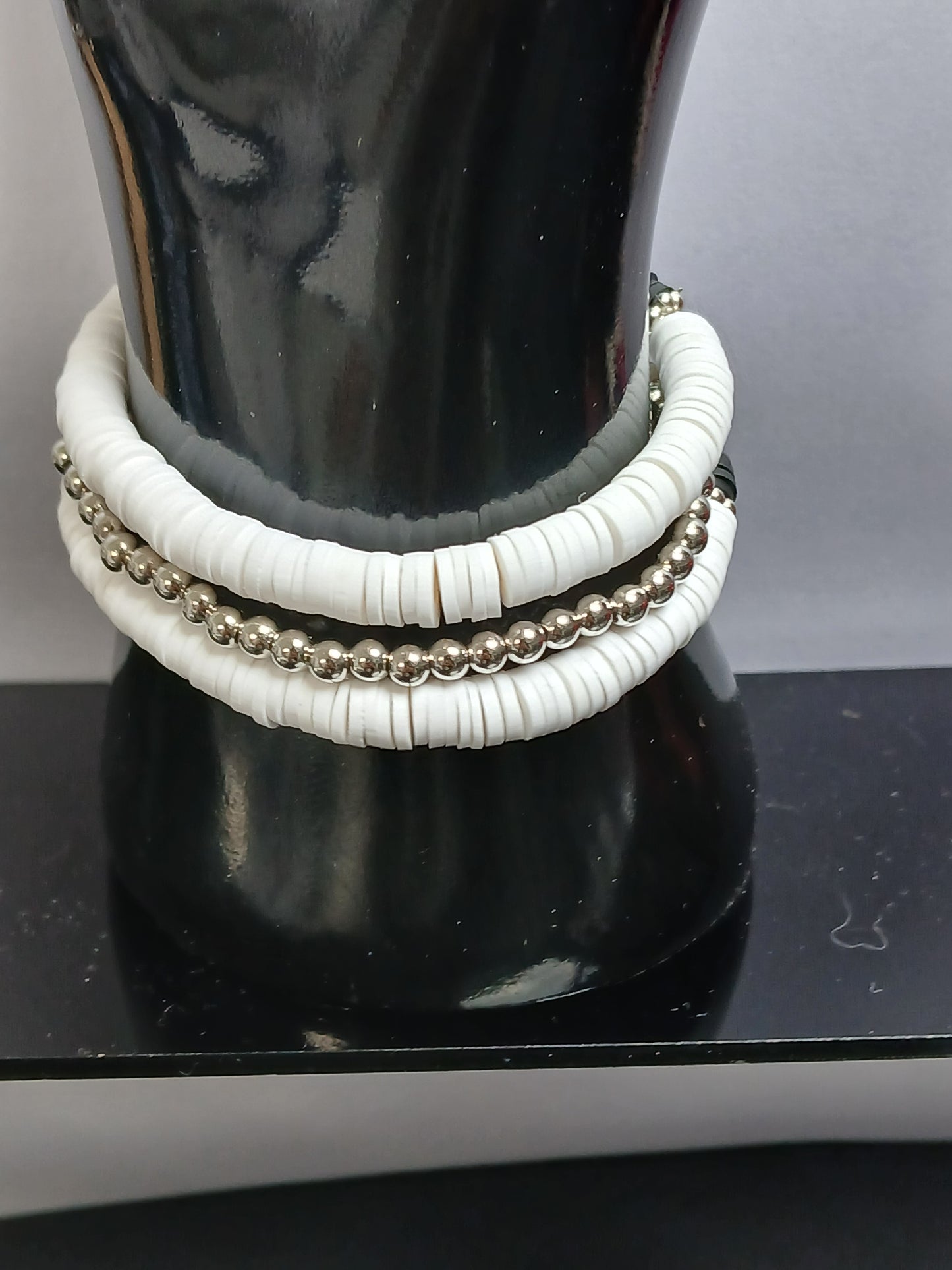 Handcrafted Black &amp; White Beaded Bracelet Set – Set of 3