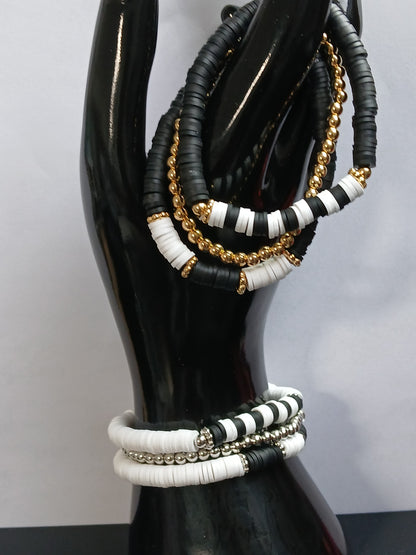 Handcrafted Black &amp; White Beaded Bracelet Set – Set of 3